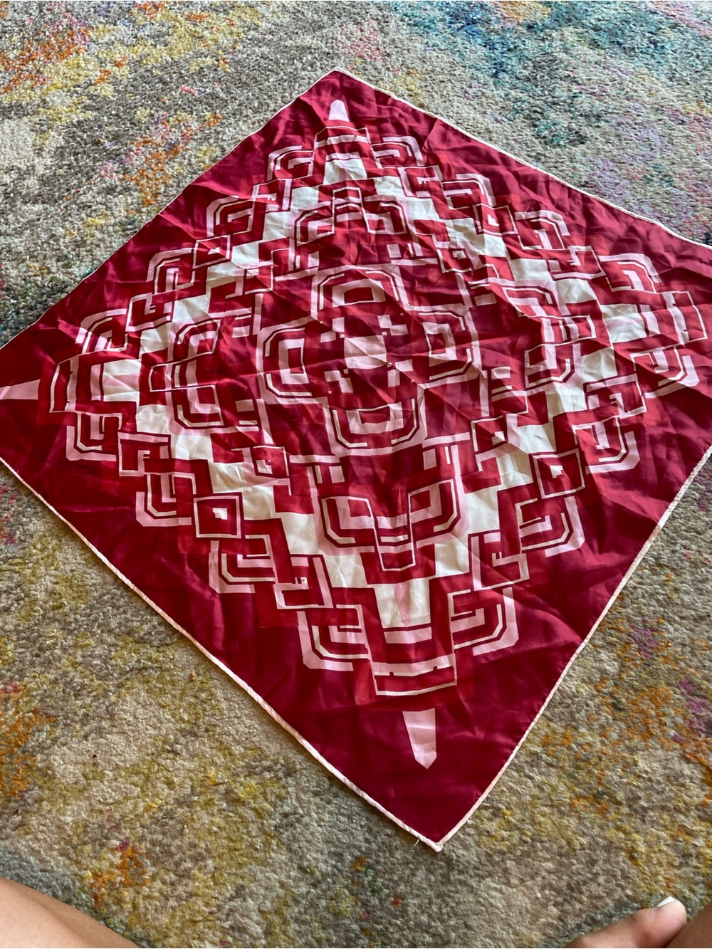Red Geometric retro Pattern silky scarf neckerchef accessory tie pocket